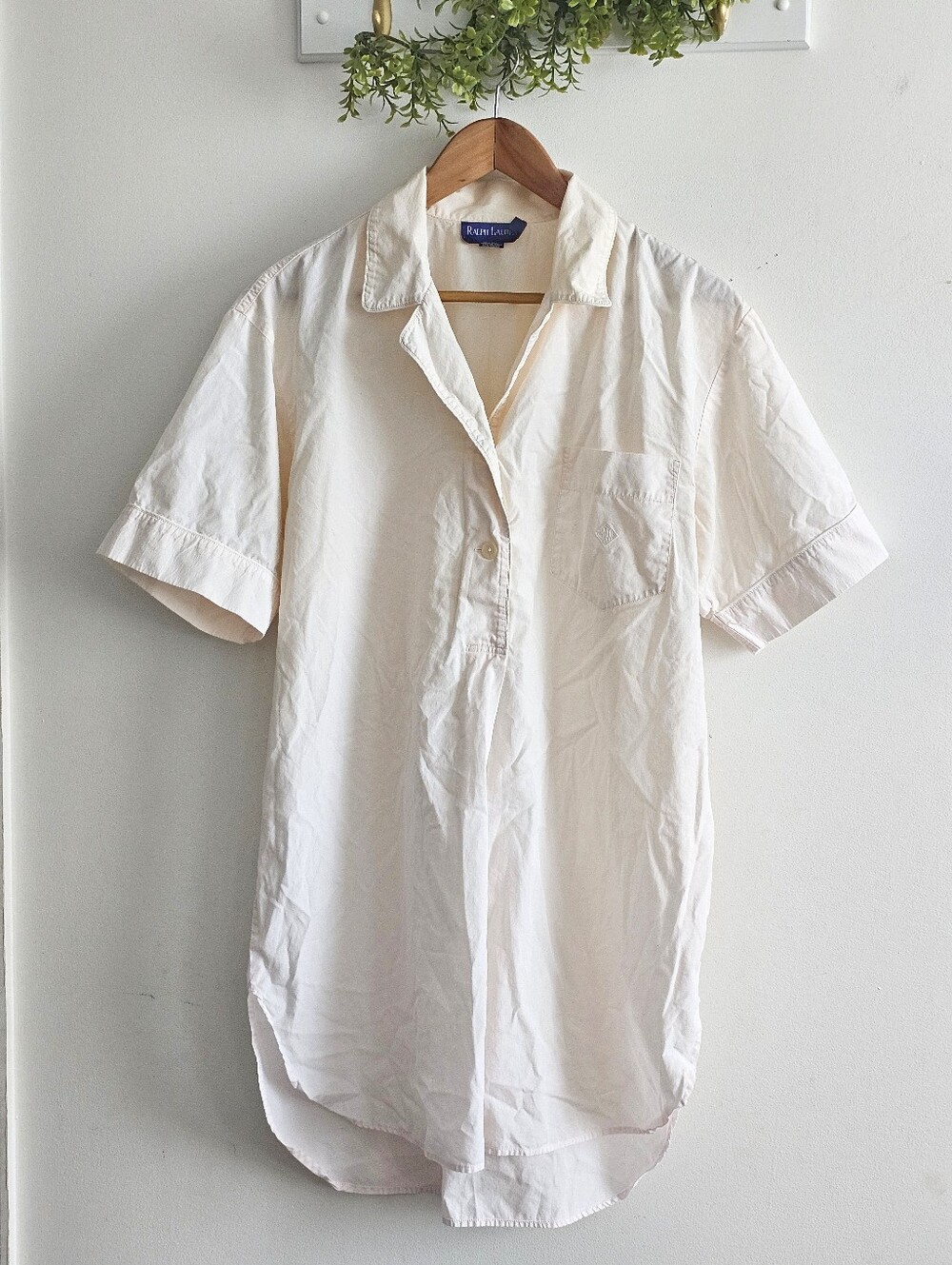 Vintage 90's Ralph Lauren Blush Pink Cotton Sleep Shirt Nightgown Lounge Dress M